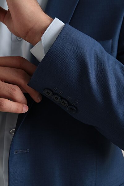 Querinca Açık Lacivert %100 Yün Klasik Kesim Takım Elbise (KRAVAT VE YAKA SÜSÜ HEDİYE)