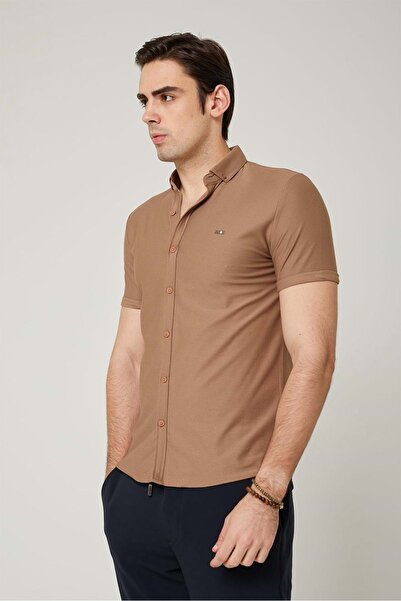 Olivia COONLESS Erkek Kısa Kol Gömlek Toprak
