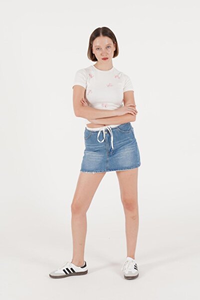 Hipo Trend Beli Bağcıklı Mini Kot Etek