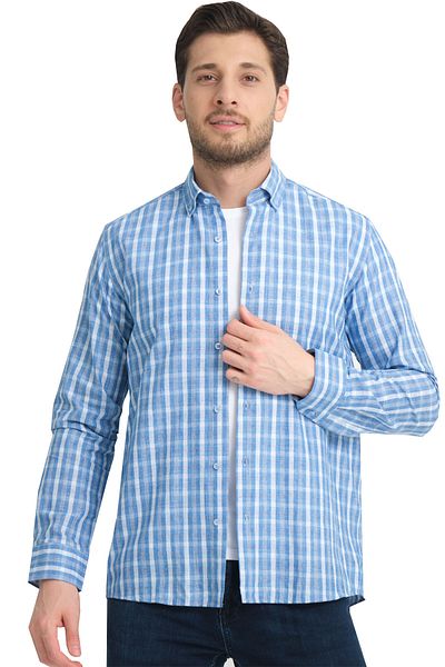 Varetta Sky Blue Linen Effect - Ανδρικό πουκάμισο με μακρύ μανίκι με φαρδιά κοπή