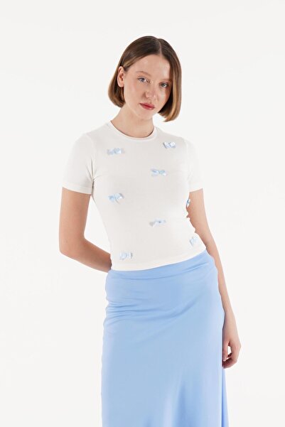 Hipo Trend Білий кроп-топ - з синьою стрічкою