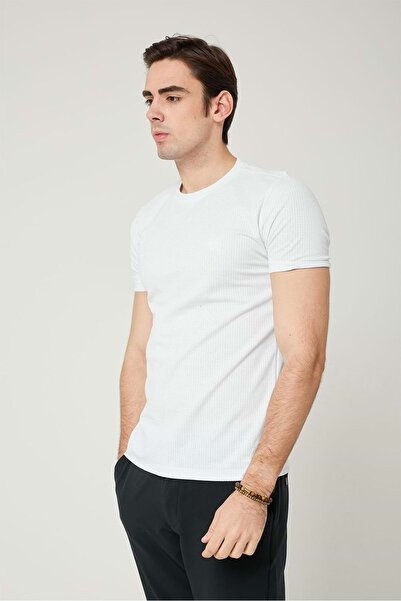 COONLESS SIFIR YAKA BİSİKLET YAKA PETEK DOKULU ERKEK TSHİRT Beyaz