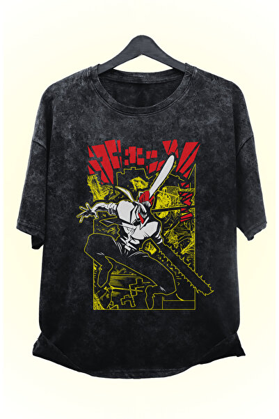 Fuddy Moda Унисекс тениска с винтидж принт с щампа Chainsawman Denji Wash