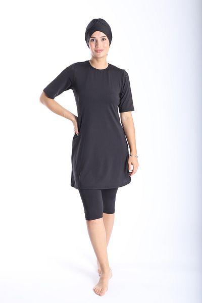 My-o Lycra Women's Hijab Swimsuit - Solid Color, Short Sleeve, 38-52