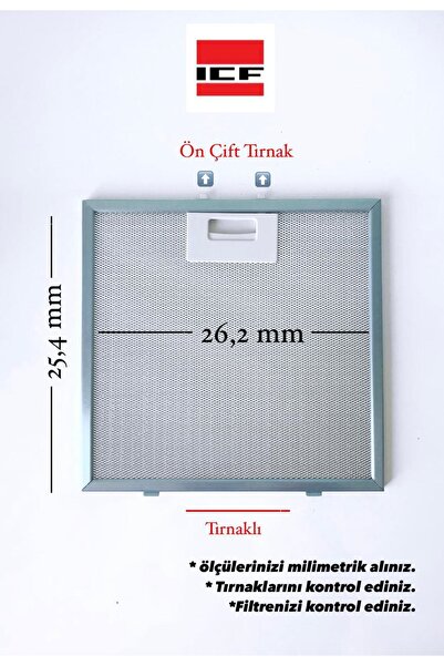 beratsogutma ICF Davlumbaz Yağ Filtresi / Aspiratör Metal Tel Filtre 26,2x25,...