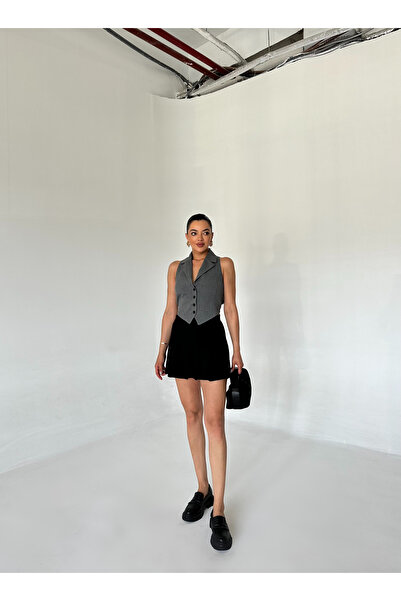 Laluvia Gray Back Tie Cut-Out Detailed Vest