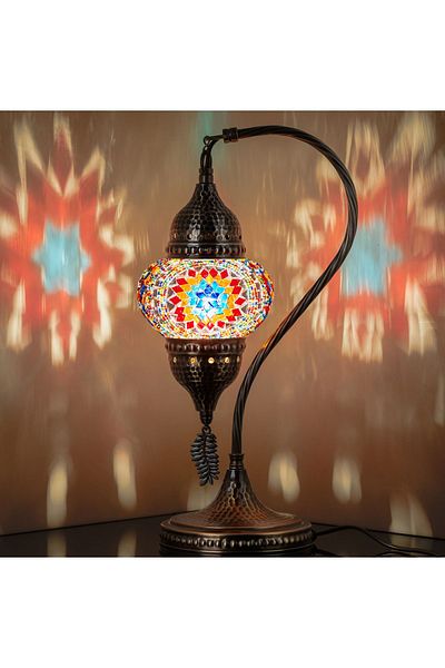 Demmex 40cm Gooseneck Authentic Turkish Lamp - 100% Handcrafted, Moroccan Mosaic Table Bedside