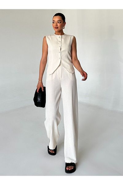 Laluvia 100% Cotton Stone Color Vest and Trousers Set