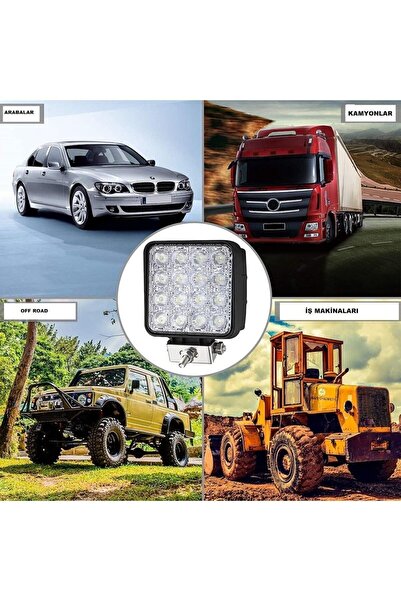 point marketing 8 Adet 16 Led Off Road Kare  Uyumlu Lambası Sis Lambası Projektör Gündüz Farı 48 Watt