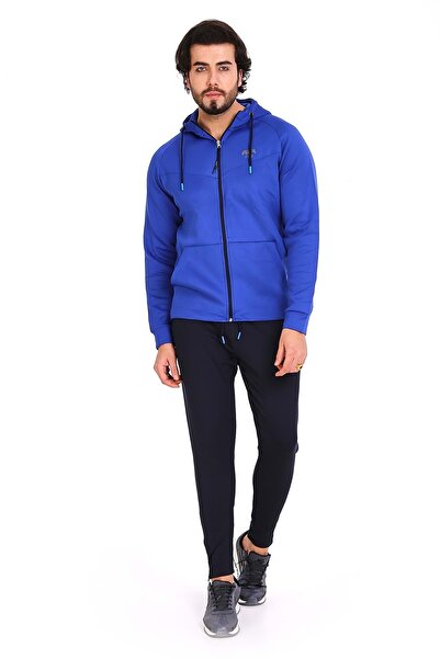 FEROBİ Erkek Scuba Kapüşonlu Paçası Fermuarlı Likralı Eşofman Takımı Saks Mavi