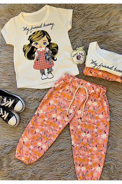 enes baby Floral Patterned Summer Double Set for Girl