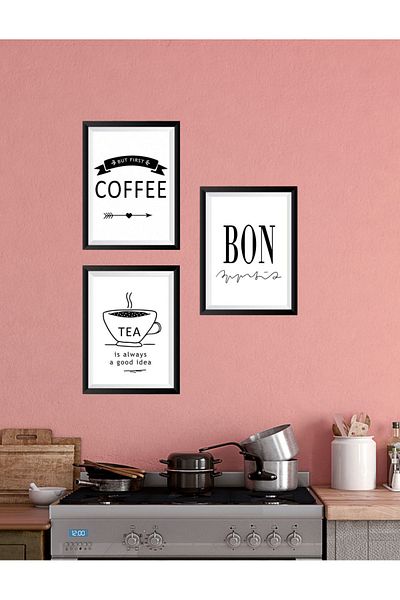 NT Handmade Black Frame Look Coffe Bon Tea Decor de perete Concept de bucătărie Set de picturi 15x20 pentru colțul de cafea