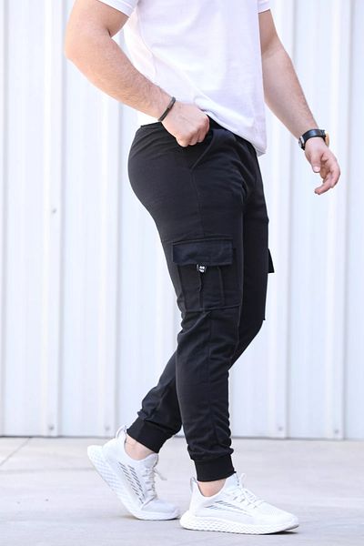 GÜLSELİ Μαύρο Jogger Sweatpants με Cargo Pockets - Ribbed Leg