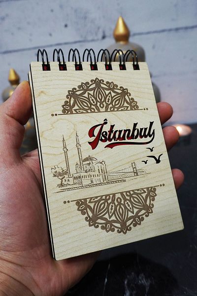 markcat Mini blocnotes cu tematică Istanbul - Copertă din lemn, caiet de buzunar - Lista mea