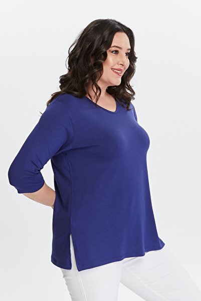 tarzımsüper Μεγάλο μέγεθος Νέας σεζόν με σχίσιμο στο πλάι Comfort μοντέλο με μισό μανίκι Casual Mother χτενισμένη βαμβακερή μπλούζα τουνίκ