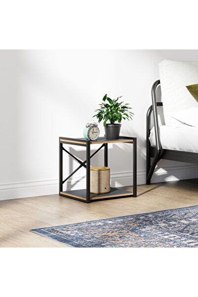 eportatif Çok Amaçlı Komodin Metal Ayaklı Raflı Sehpa Füme 1384