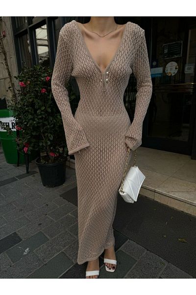 kenza'a Rochie lungă de damă ajurata - Detaliu decolteu la piept