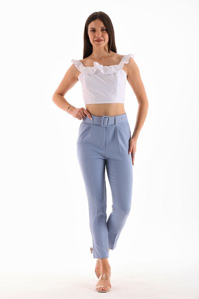 B.HE.Z B.HE Z / PLAZZO - Skinny Leg Women's Trousers with Flexible Zipper and Belt