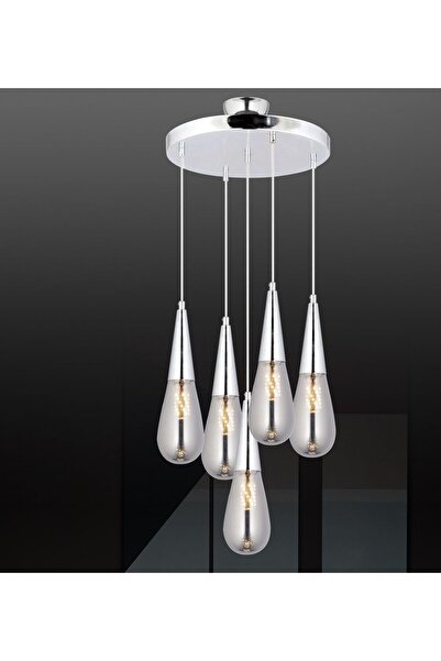 RONİSU AYDINLATMA Sezgi 5'Li Sarkıt Camlı Avize