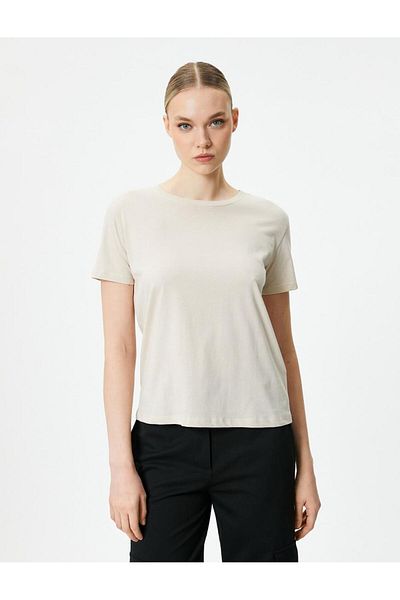Koton Basic-Kurzarm-T-Shirt aus Baumwolle mit Rundhalsausschnitt