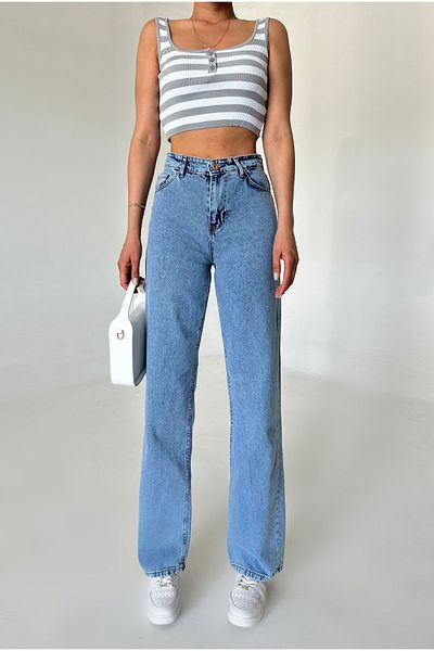 Laluvia Pantaloni Palazzo Jean albastru deschis cu picior lat și spălat pentru zăpadă