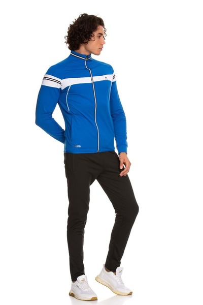 FEROBİ Erkek Fermuarlı Likralı Diz Yapmayan Dalgıç Eşofman Takımı Mavi