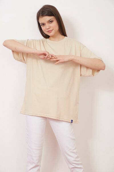 Eazy Co Eazy Beige Unisex Oversize εμπριμέ κοντομάνικο μπλουζάκι Basic
