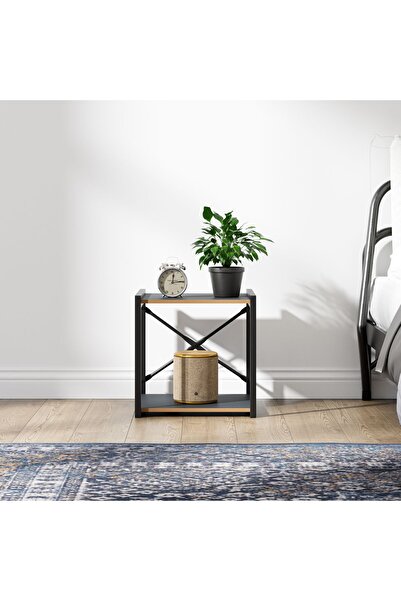 eportatif Çok Amaçlı Komodin Metal Ayaklı Raflı Sehpa Füme 1384