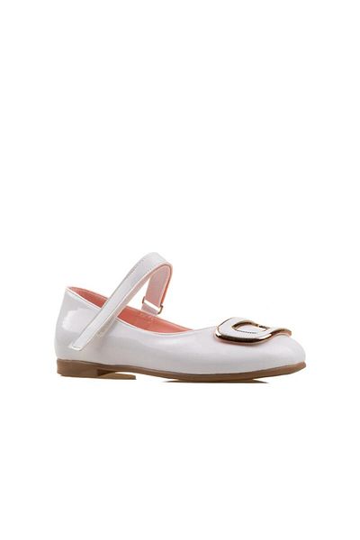 m2s White Patent Leather Girl's Velcro Ballerinas
