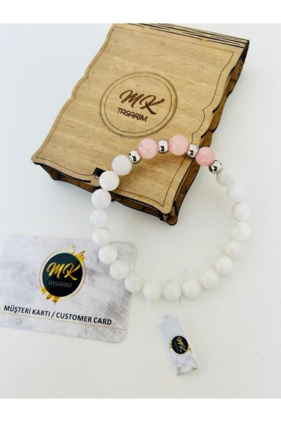 MK tasarım Real Moonstone - Pink Quartz Stone Bracelet MK.37.004