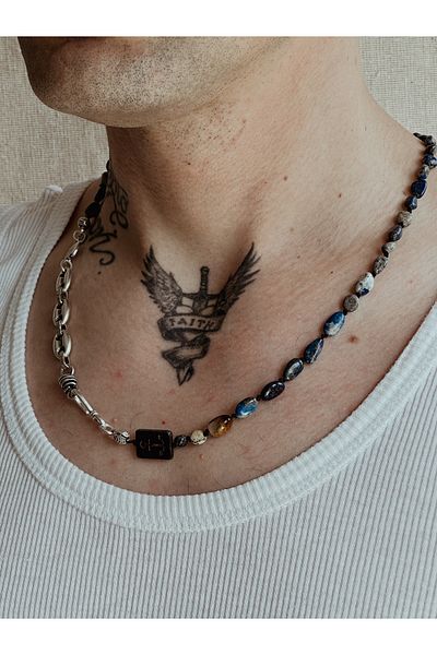 CAPO by Aytaç Yamaç Men's Necklace - Anchor Lapis Lazuli, Sailor Style Natural Stone