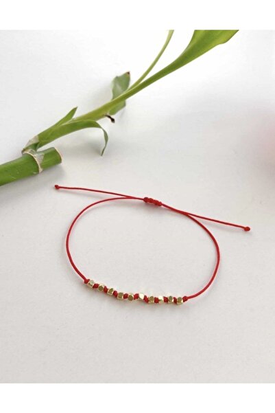 Black Beads Accessory Kırmızı Çelik Küp Boncuk Bileklik