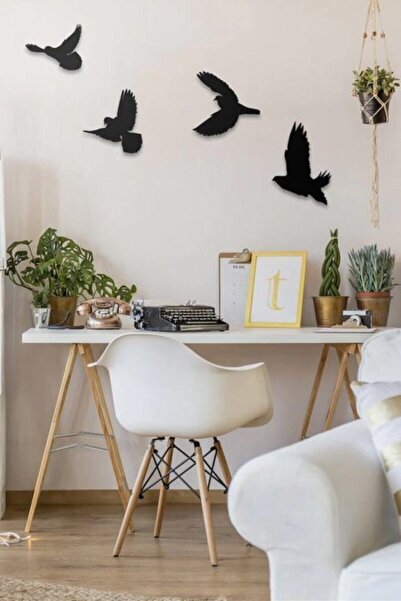 NT Handmade Ahşap 4lü Dekoratif Kuş Duvar Dekoru