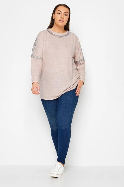 Stil Diva Long Sleeve Crew Neck Large Size Sweater with Staple Detail -285032