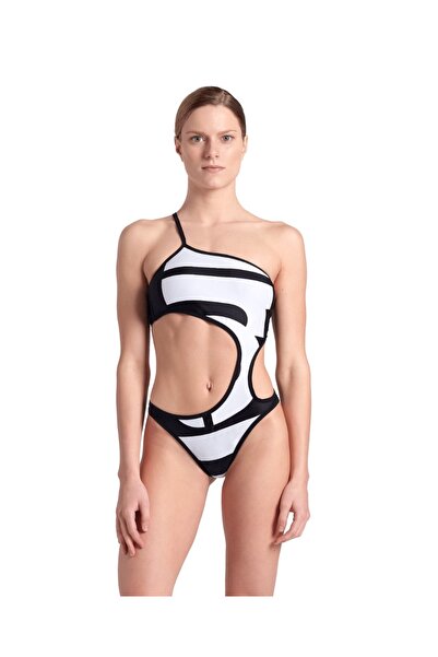 ARENA Women's Swımsuıt Sıngle Shoulder Whıte Multı Black
