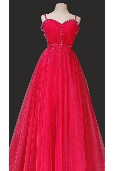 Myscrubs Işıltılı Kırmızı Prenses Haute Couture After Party Nikah Elbisesi Ge...