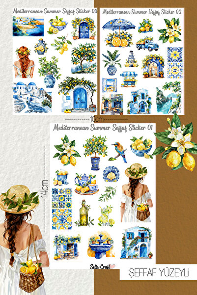 SelisCraft Akdeniz Esintisi Mediterranean Temalı Şeffaf Sticker Seti 01-02-03...