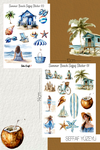 SelisCraft Summer Beach Temalı Şeffaf Sticker Seti 01-02 Ajanda Planlayıcı Bu...