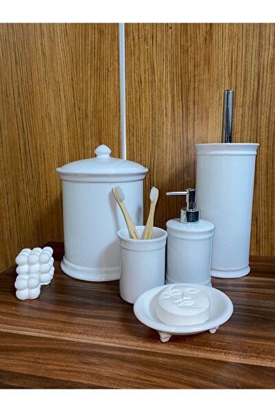 RED SERAMİK Κεραμικό Λευκό Σετ Μπάνιου 5 τεμαχίων Βιολετί - Κόκκινο