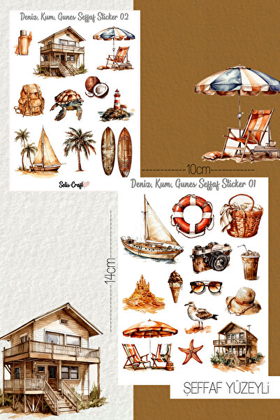 SelisCraft Deniz Kum Güneş Temalı Şeffaf Sticker Seti 01-02 Ajanda Planlayıcı...