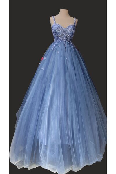 Myscrubs Işıltılı Mavi Prenses Haute Couture After Party Nikah Elbisesi Gelinlik