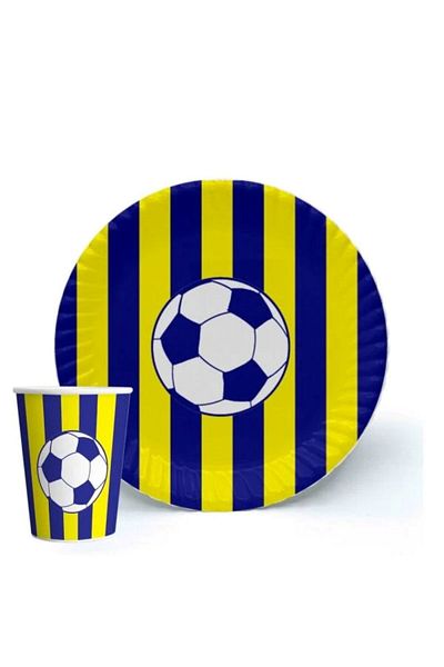 Parti Ustası Party Master Fan Party Set Yellow-Dark Blue Plate Cups