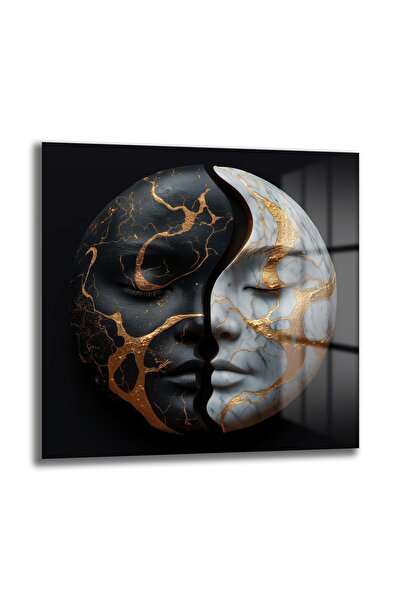 Modern Marble Full Moon Face Decorative Square Glass Painting