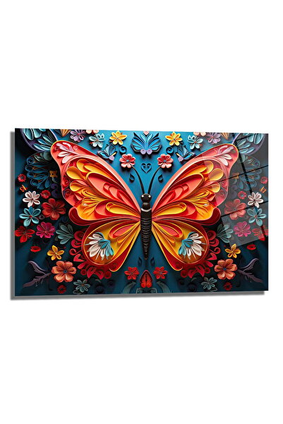 Colorful Butterfly Decorative Horizontal Glass Table, Home Decoration