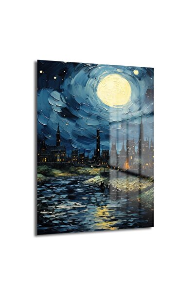 GLAZELLA Van Gogh Tarzı Gece Dekoratif Dikey Cam Tablo