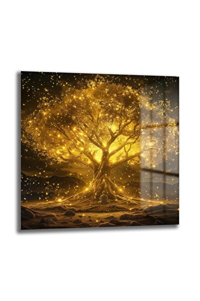 Golden Tree of Life Square Glass Painting