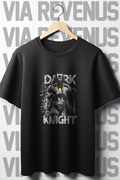Vordevia Tricou negru oversize Dark Knight imprimat cu decolteu triplu