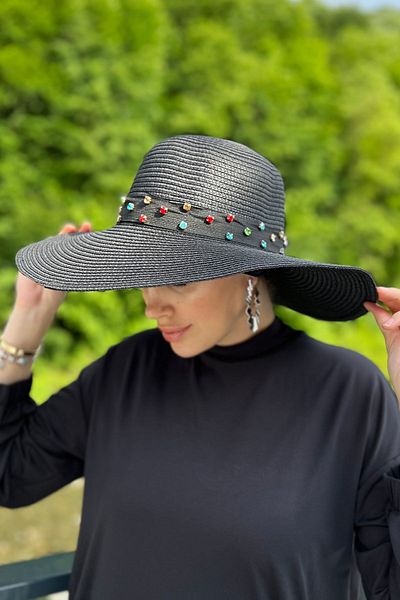Remsa Mayo Straw Hat - Stone Detailed, RŞ-97 Model, Black Remsa