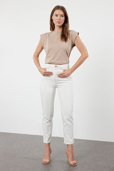 Trendyol Collection Ψηλόμεσο Λευκό Mom Jean - TWOSS24JE00331
