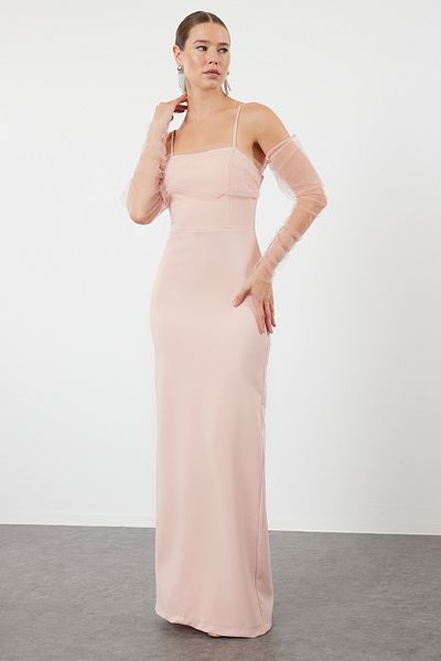 Trendyol Collection Βραδινό φόρεμα μακρύ αποξηραμένο τριαντάφυλλο - με επένδυση και εφαρμογή, TPRSS24AE00016